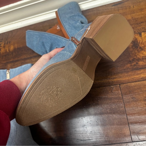 Vince Camuto Kenidra Blue Denim Slouch Square Heel Boot Size 8.5 - Picture 8 of 8